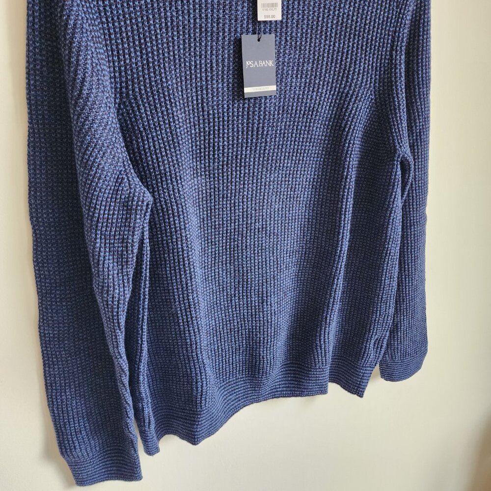 XXL Sweater Blue Navy Jos A Bank Crewneck Chunky Knit Tailored Fit Mens Wool Mix - Picture 11 of 17